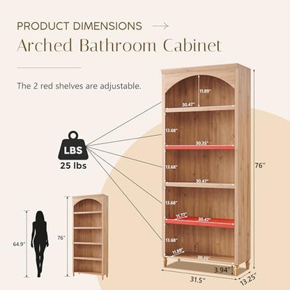 IFBUY 76" Arched Bathroom Storage Cabinet, Large Arched Cabinet, Natural