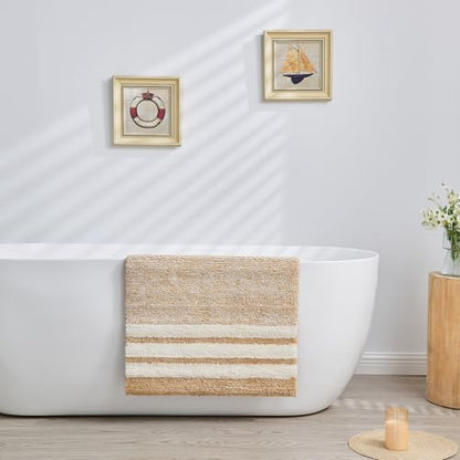 CozeCube Beige Striped 24"x16" Non Slip Washable Bath Mat