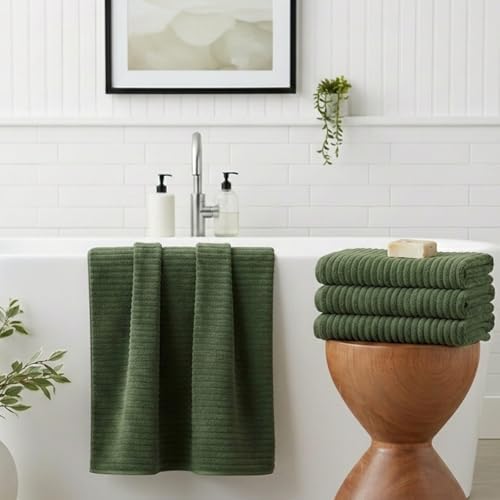 4 Piece Bath Towels, 30"x60" Microfiber Towels Set, Olive Green