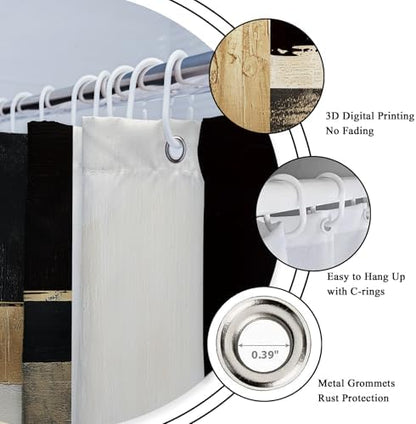 Black Gold Abstract Modern Oil 4Pcs Bathroom Shower Curtain Set with Rugs
