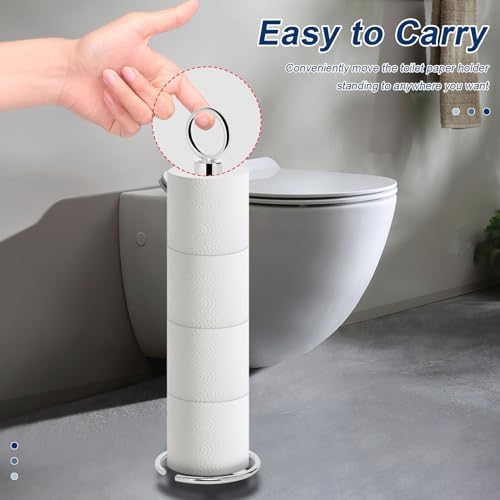 NearMoon Bath Toilet Paper Holder Stand, Freestanding Tissue Paper Storage with Reserve, Space Toilet 4 Rolls Holder for Bathroom/Kitchen Countertop-All Metal (2 Pack, Chrome Finish)