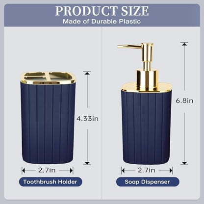 RRM Bathroom Soap Dispenser and Toothbrush Holder Set, Navy Blue