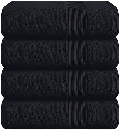 Belizzi Home 4 Pack Bath Towel Set 27x54, 100% Ring Spun Cotton, Ultra Soft Highly Absorbent Machine Washable Hotel Spa Quality Bath Towels for Bathroom, 4 Bath Towels - Black