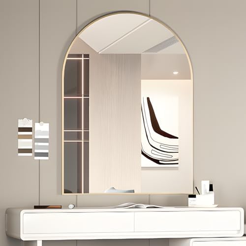 Arched Wall Mirror for Bathroom, 30"x40" Arched Mirror Wall Mounted Mirror with Metal Frame, Gold Vanity Mirror Decor for Mantle, Bedroom, Entryway, Living Room