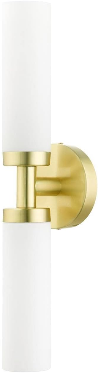 Livex Lighting Aero Steel 2 Light Wall Sconce for home decor, 1 Satin Brass Finish light fixture, perfect for bathroom, bedroom or living room decor