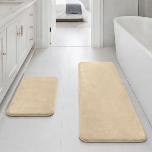 HUXMEYSON Bathroom Rugs Sets 2 Piece, Non-Slip & Quick Dry Bath Mat Set, Ultra Soft Velvet Bath Rugs for Bathroom, Toilet and Shower Floor, Light Coffee