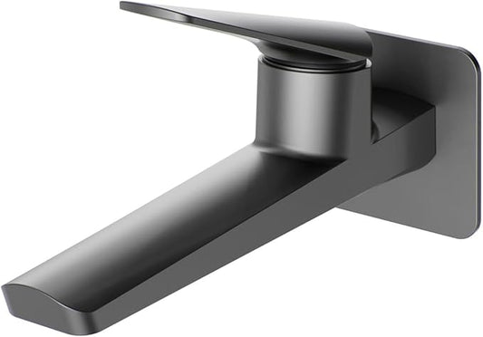 BiaoTeng Concealed Wall Mounted Bathroom Faucet Single Handle Hot and Cold Brass Faucets for Bathroom Sinks One Hole Grey