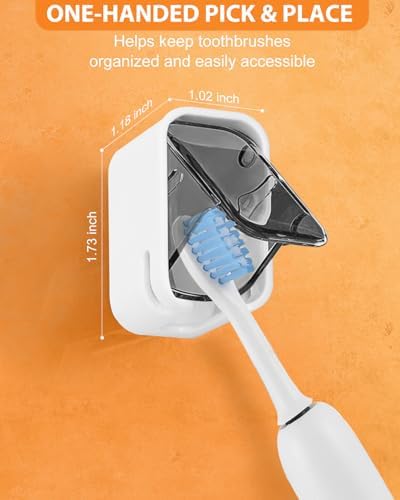 4 Pack Adhesive Wall Mount Toothbrush Holder - Waterproof Bathroom & Shower Organizer, No Drill Stick On Hanger for Manual/Electric Toothbrushes, Space Saving Storage Solution