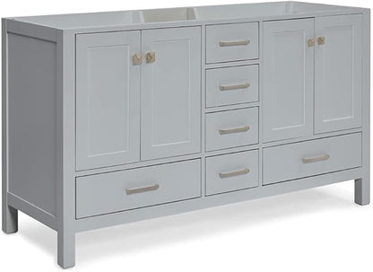ARIEL Cambridge 60-inch Bathroom Vanity Base Cabinet,Solid Wood, 4 Soft Closing Doors, 6 Dovetail Drawers, Grey