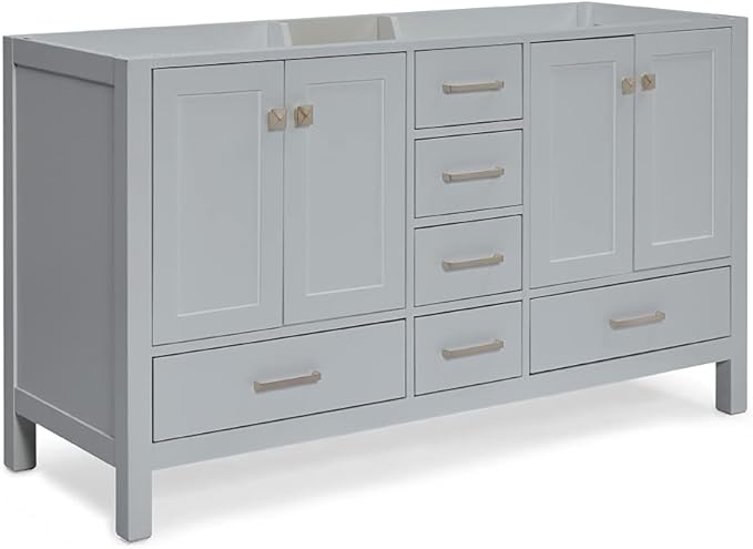 ARIEL Cambridge 60-inch Bathroom Vanity Base Cabinet,Solid Wood, 4 Soft Closing Doors, 6 Dovetail Drawers, Grey