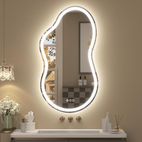 20x36 Inch Irregular LED Bathroom Vanity Mirror with Lights