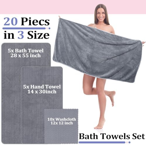 Mixweer 20 Pcs Bath Towel and Washcloths Set for Bathroom, Classic Color