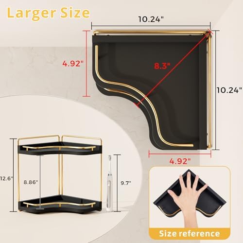 2-Tier Corner Bathroom Counter Organizer, Larger, Black Gold