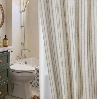 Farmhouse Striped Shower Curtain Set, Linen Blend Fabric with Detachable Polyester Liner, Breathable & Machine Washable, Rustic Sage for Bathroom Decor Standard 72" W x 72" L - Hooks Not Included