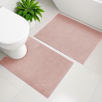 YIHOUSE Bathroom Rugs Thin Bath Mat Sets 4 Pieces Quick Dry,Pink