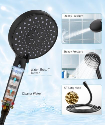 SR SUN RISE Filtered Shower Head with Handheld High Pressure 9 Spray Mode Showerhead Detachable Shower Head Water Softener Filters Beads for Hard Water Remove Chlorine 1 Filter 1.8GPM Matte Black