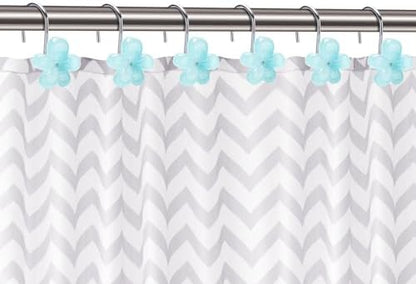 Flower Themed Shower Curtain Hooks, Glow in The Dark Bathroom Decor for Kids, Unique & Simple Look Decorative Shower Curtain Hangers, Cool Blue