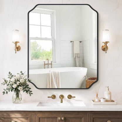Vanity Bathroom Mirror, 30" x 36" Black Scalloped Mirror for Wall