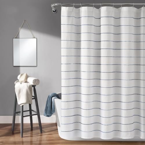 Lush Decor Ombre Stripe Yarn Dyed Cotton Shower Curtain, 72" W x 72" L, Navy & Multi - Fabric Shower Curtains - Striped Bathroom Curtain - Farmhouse & Coastal Decor (Pack of 6)