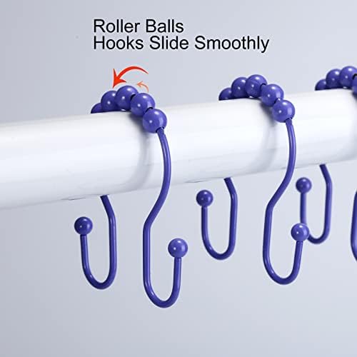 Goowin Shower Curtain Hooks, 12 Pcs Shower Curtain Rings, Stainless Steel Shower Curtain Hangers, Double Hook Shower Curtain Hooks, Smooth Sliding Anti-Drop Shower Rings for Curtain (Purple)