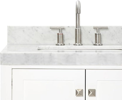 ARIEL Cambridge 72-inch Bathroom Vanity with Sink,Solid Wood, 2-inch Italian Carrara Marble Countertop, Double Rectangular Porcelain Sink, 4 Soft Closing Doors, 6 Dovetail Drawers, White