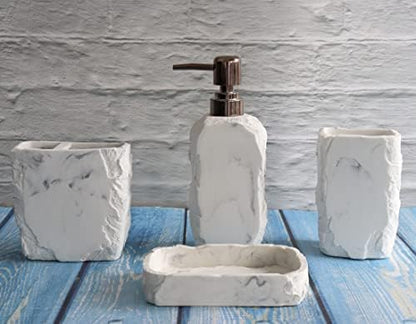 Hymmah Marble Bathroom Accessories Set,Marble Design Toothbrush Holder,Farmhouse Bathroom Decor,4 Pcs Resin Gift Set Apartment Necessities, Contain Toothbrush Cup,Soap Dispenser,Soap Dish,Tumbler