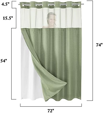 Gibelle No Hook Cloth Green Shower Curtain with Liner, 72x74