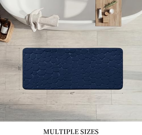 YIHOUSE Memory Foam Runner Rug, Cobblestone Bathroom Runner Rugs Super Water Absorbent Bath Mats for Bathroom Machine Washable Bath Rugs for Hallway Bedroom Laundry Room(20 x 47,Dark Blue)