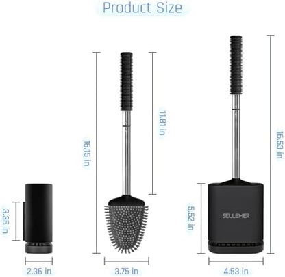 Sellemer Silicone Toilet Brush, Ventilation Slots Base Holder 3 Pack, Black