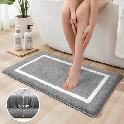 HOMEIDEAS Light Grey Bathroom Rugs Sets 2 Piece 20" x 32" + 16" x 24"