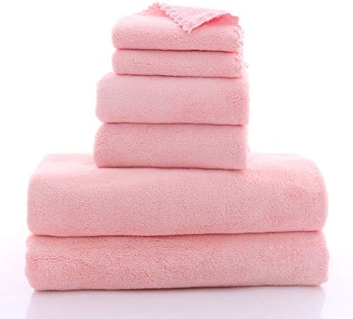 MOONQUEEN Ultra Soft Towel Set - Quick Drying - 2 Bath Towels 2 Hand Towels 2 Washcloths - Microfiber Coral Velvet Highly Absorbent Towel for Fitness, Bathroom, Sports, Yoga, Travel (Pink, 6 Pcs)