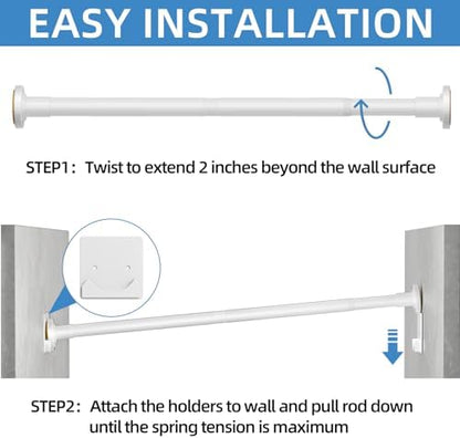 CorkLatta White Shower Curtain Rod,1 Inch Diameter Stainless Steel Adjustable Spring Tension Rods 32 to 92",with Holders,Anti-Slip,Curtain Rods No Drilling(1 Pack)