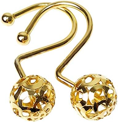 Chictie Gold Shower Curtain Hooks Rings,Set of 12 Brass Decorative Bling Metal Rustproof Shower Hangers Rings for Bathroom Curtains Rods Hollow Ball Design