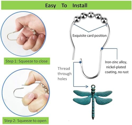 Antique Green Dragonfly Decorative Shower Curtain Hooks Shower Rings