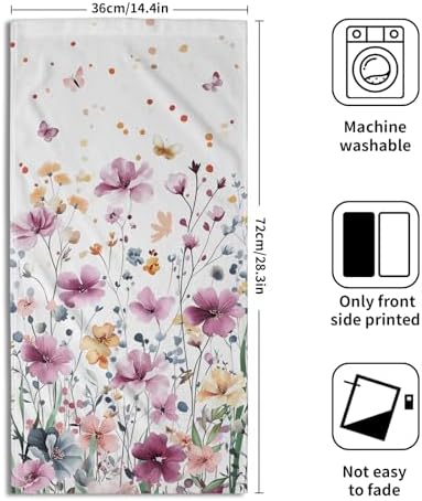 Purple Wildflowers Hand Towels 14x28 Inch 2Pcs Summer Spring Botanical Floral Butterfly Soft Fingertip Tea Towel Absorbent Dish Cloth for Bathroom Kitchen Hotel Spa Home Decor