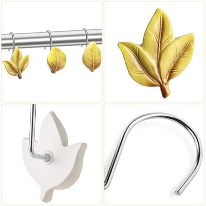 Yellow Plant Leaf Shower Curtain Hooks,Eucalyptus Bathroom Decor,12PCS