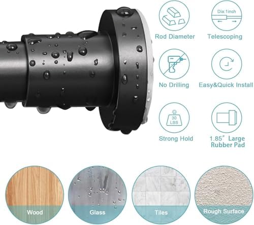 YNL Black Shower Curtain Rod 32-94 Inch(2.7-7.8ft), Non-Slip, Never Rust, Stainless Steel No Drill Spring Tension Shower Rod, Adjustable Long Curtain Rod for Bathroom Window Patio