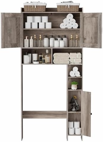 Homhedy Wooden Over The Toilet Storage Cabinet with Barn Door