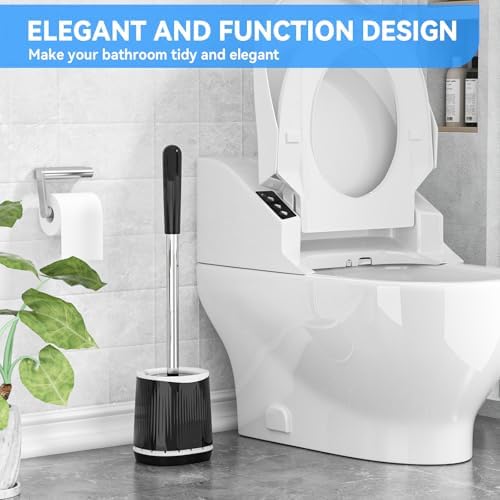 TRENTI Toilet Brush and Holder Set - Bristles Bowl Brush Head with Ventilated Holder, Wall Mounted Compact Set for Bathroom Deep Cleaning
