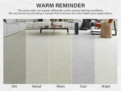 12" x 12" Peel and Stick Floor Tile, 10 Tiles Water-Resistant Vinyl Flooring, Grayish White Marble Peel and Stick Tile for Kitchen, Bedroom, Self Adhesive DIY Floor Tiles