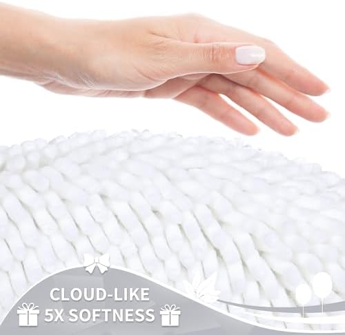 Yimobra Toilet Rugs U Shaped Washable, Extra Thick Soft Absorbent Chenille Contour Bathroom Rugs for Toilet 24x20 Inch, Quick Dry Non Slip Toilet Mat for Bath Floor, White