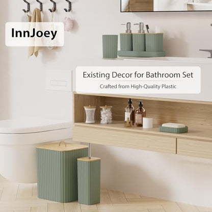 Bathroom Accessory Set - 25PC Bathroom Sets with Shower Curtain and Rugs, Sage Green Bathroom Set, Bathroom Accessories Set, Shower Curtain Sets with Rugs, Bathroom Trash Can & Soap Dispenser