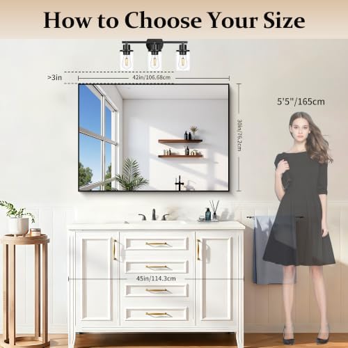 COFENY 30x42 Black Bathroom Mirror, Rectangle Vanity Mirrors for Over Sink