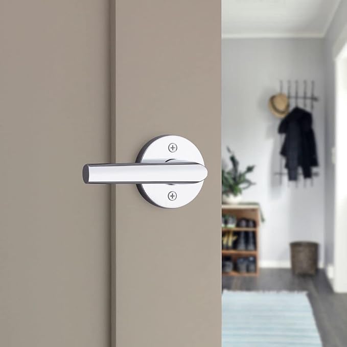 Kwikset Milan Interior Passage Door Handle, Lever For Closet and Hallway Doors, Reversible Non-Locking Handle Lever, Polished Chrome