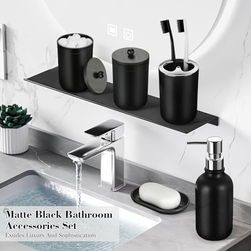 Bathroom Set, 20Pcs Bathroom Shower Curtain Sets with Hooks, Black Bathroom Accessories Set with Trash Can, Bathroom Accessories Sets Complete with Shower Curtain Set, Bathroom Accessory Set