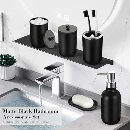 Bathroom Set, 20Pcs Bathroom Shower Curtain Sets with Hooks, Black Bathroom Accessories Set with Trash Can, Bathroom Accessories Sets Complete with Shower Curtain Set, Bathroom Accessory Set