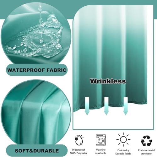 No Hook Shower Curtain and Liner for Bathroom Set, Ombre Teal, 71" x 74"