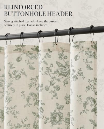 jinchan Linen Shower Curtain for Bathroom with 12 Hooks, Green, 70x72