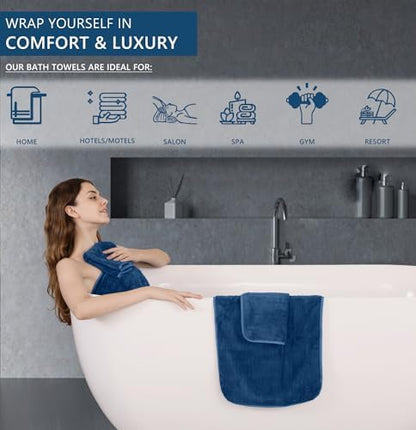 Extra Large Bath Sheet Set of 4,Ultra Soft Fluffy Towel,35”x 70”Oversized Bath Towel Set,Premium Microfiber Bathroom Towel Set Highly Absorbent Quick Dry Shower Towel for Bathroom,Hotel,Spa (Navy)