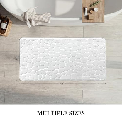 YIHOUSE Memory Foam Runner Rug, Cobblestone Bathroom Runner Rugs Super Water Absorbent Bath Mats for Bathroom Machine Washable Bath Rugs for Hallway Bedroom Laundry Room(24 x 47,White)